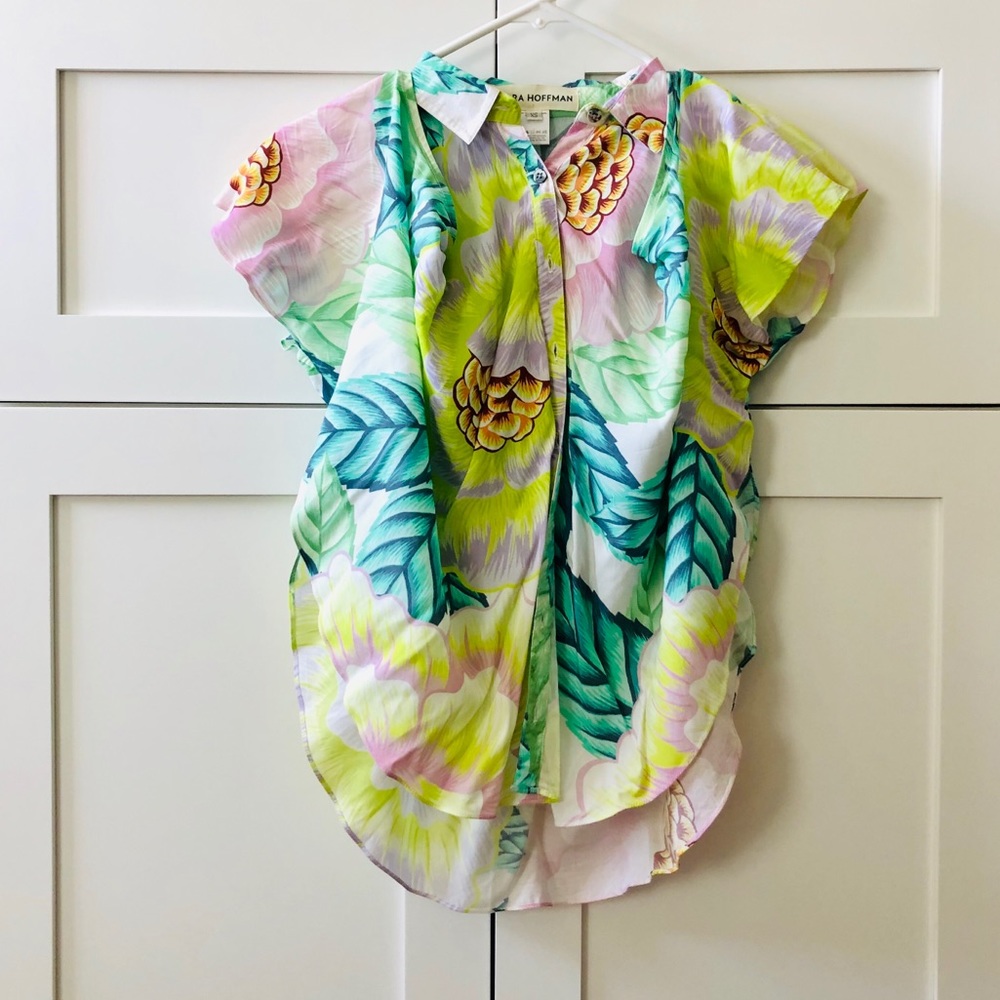Mara Hoffman Tropical Pastel Print Blouse Top, Cold Shoulder sz. XS - Picture 6 of 7